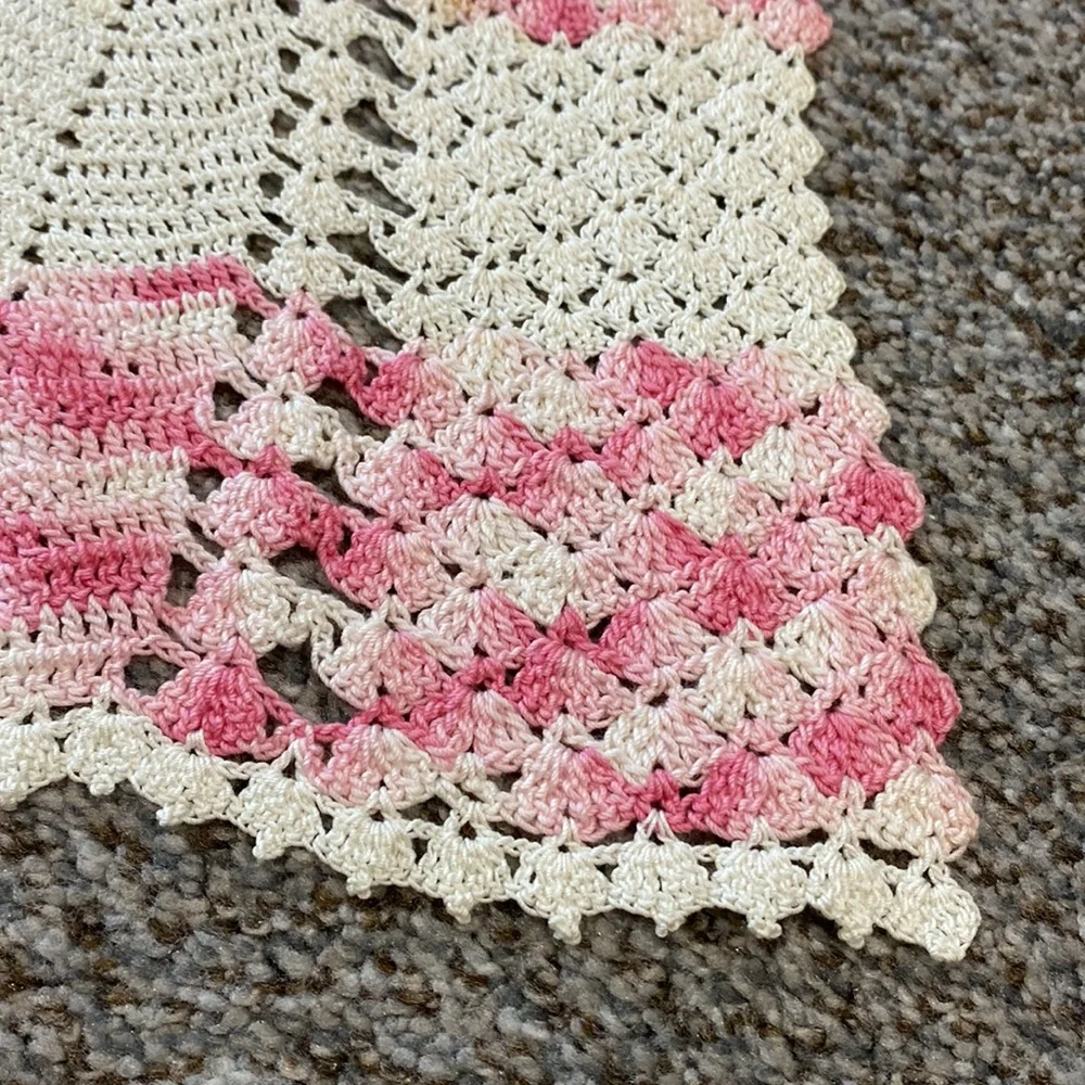 Vintage Crocheted Pink & Cream 1/2 Apron! - Picture 3 of 5